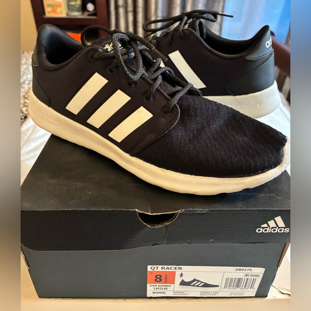 Adidas Womens Cloudfoam QT Racer Sneakers Running Shoes Black/White Athletic 8.5